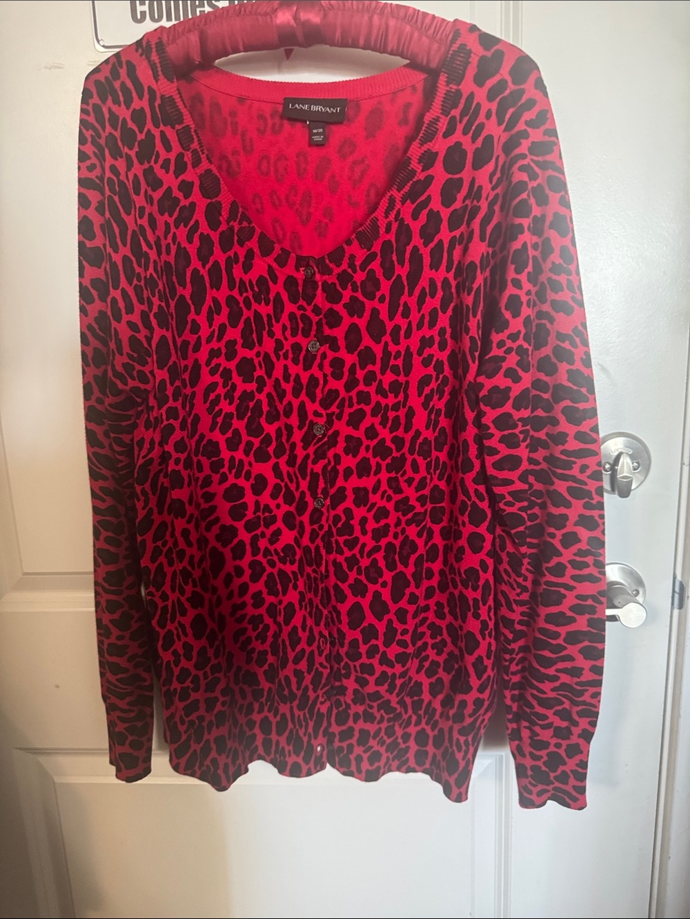 Lane Bryant Red and Black Leopard Print V-Neck Long Sleeve Top